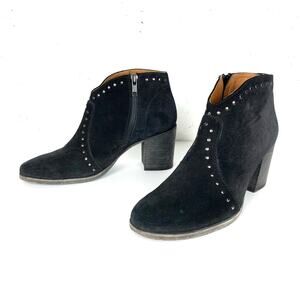 Frye Womens Nora Stud Side Zip Ankle Booties Black Suede Chunky Heel Size 7